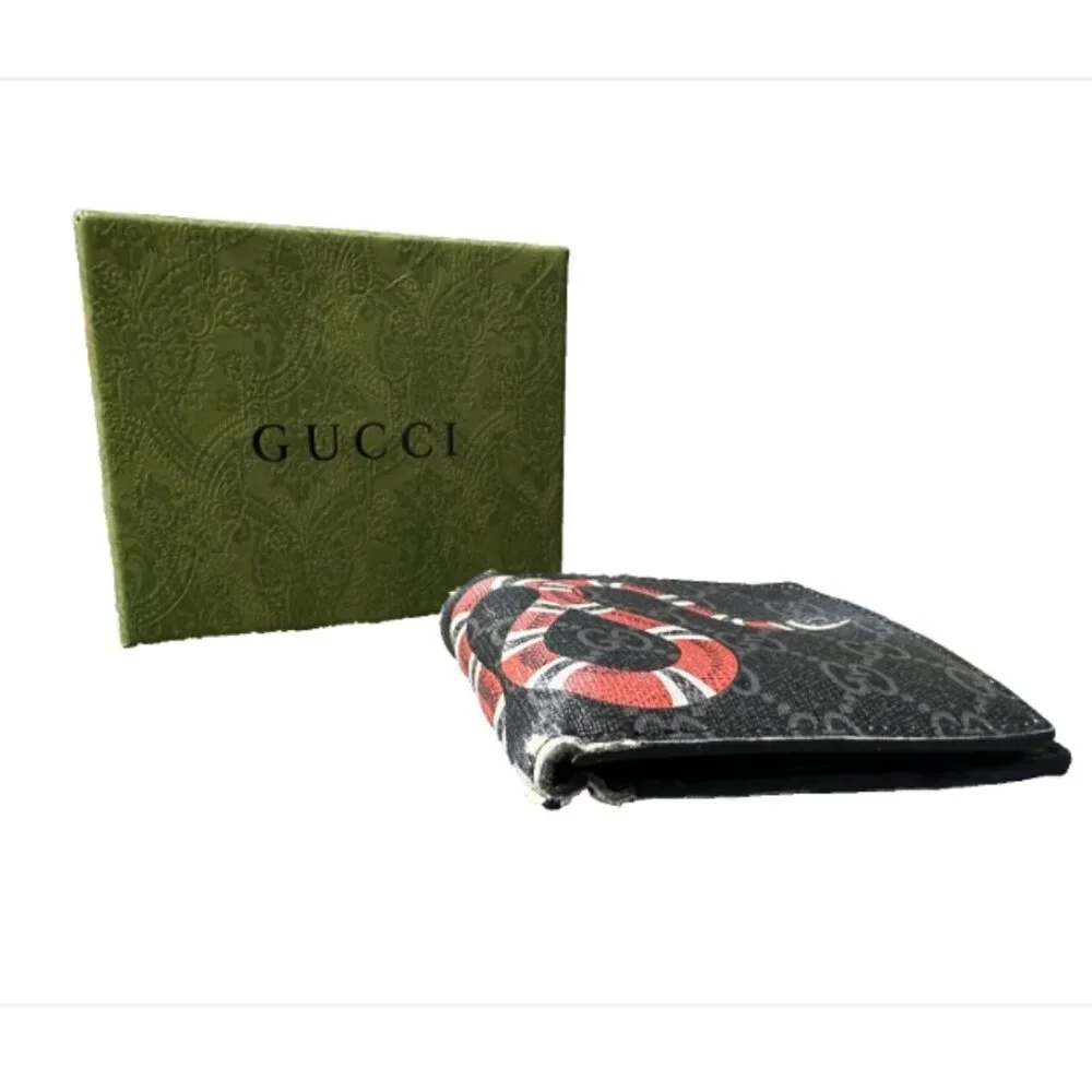 GG Designer Leather Snake Monogram Wallet (8 Card Slots) Black
